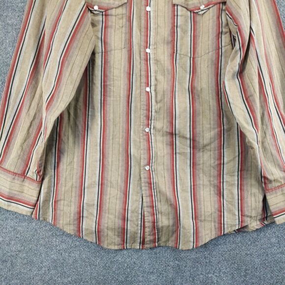 Bit & Bridle Mens Western Shirt Long Sleeve Pearl Snaps Striped SZ XL Brown Red - Picture 8 of 12